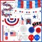 4th of July Golf Cart Decorations Kit Parade Patriotic Red White Blue Tinsel Garlands American Flag Crepe Paper Streamers Balloons Banners
